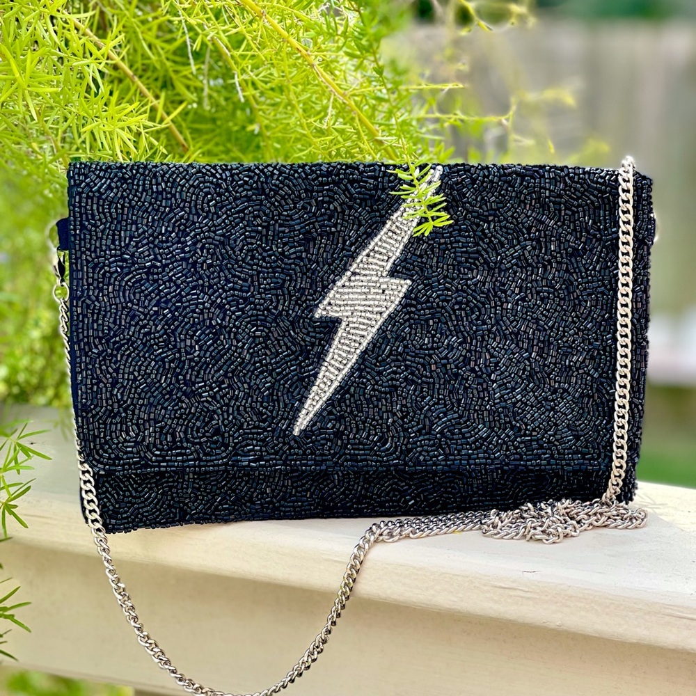 Silver BOLT Beaded Crossbody Purse